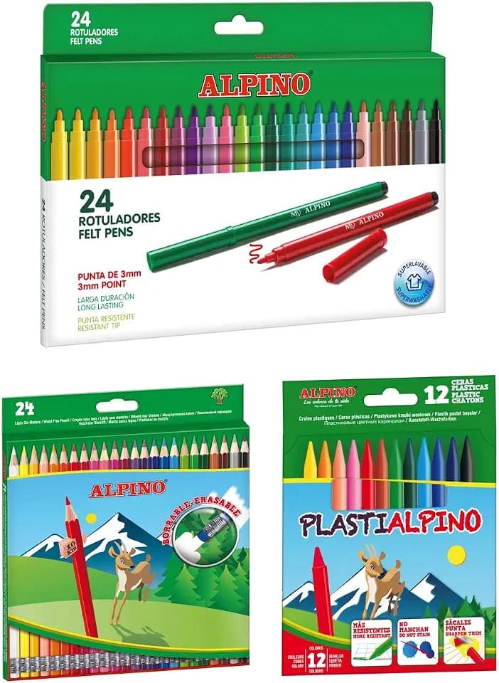 Alpino Schulpack: 24 radierbare Buntstifte + 24 Filzstifte + Etui mit 12 Buntstiften