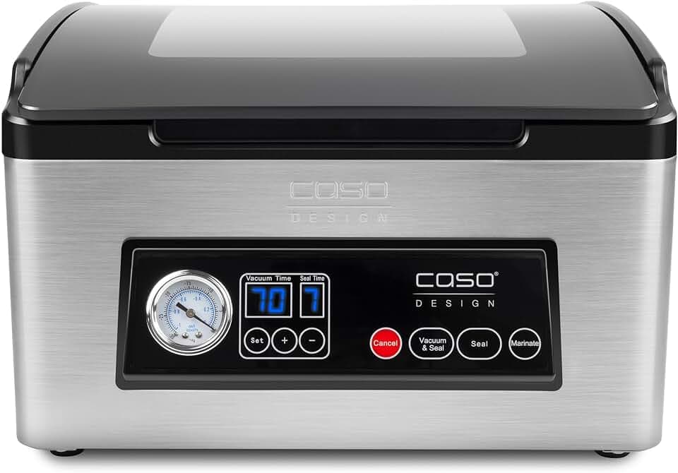 CASO VacuChef 70 - Kammervakuumierer aus Edelstahl, starke Vakuumpumpe 70 Liter/Minute, doppelte Schweißnaht, einstellbare Vakuum- und Schweißzeit