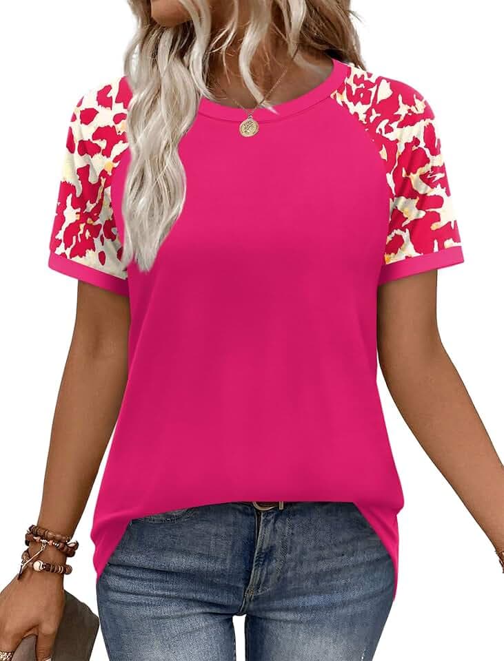 WIHOLL Womens Summer Tops Color Block Short Sleeve Raglan Shirts Spring Fashion Clothes Vacation Outfits
