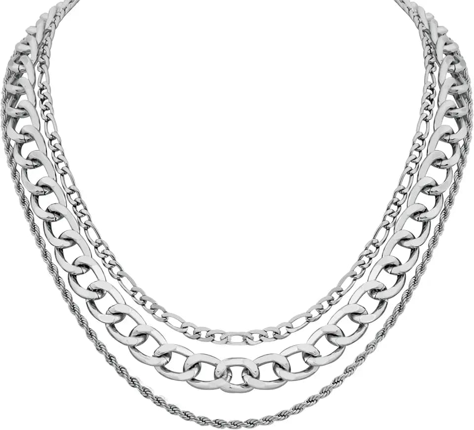 Sacina Goth Silver-tone Layered Choker Chunky Silver-tone Necklace, Chunky Grunge Emo Necklace, Christmas Jewelry Gift for Women
