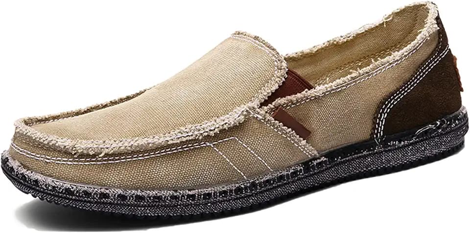 CASMAG Men's Casual Cloth Shoes Canvas Slip on Loafers Vintage Boat Shoes