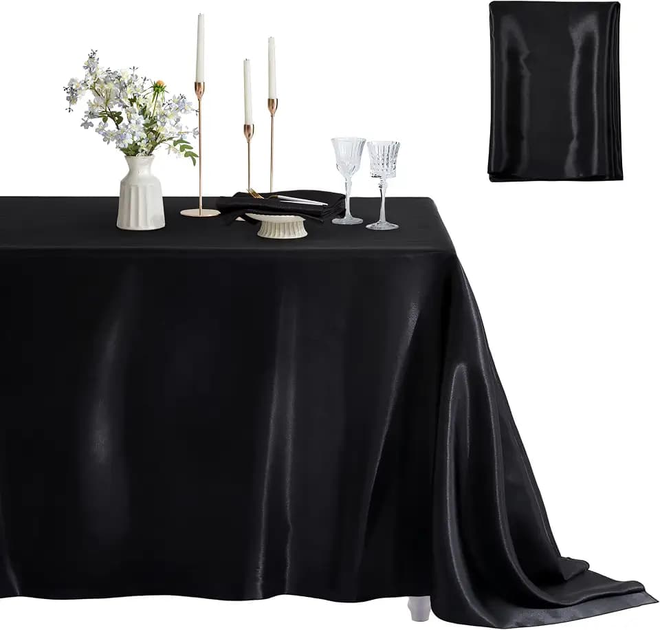1 Pack Satin Table Cover Rectangle, 60 x 120 Inches, Black