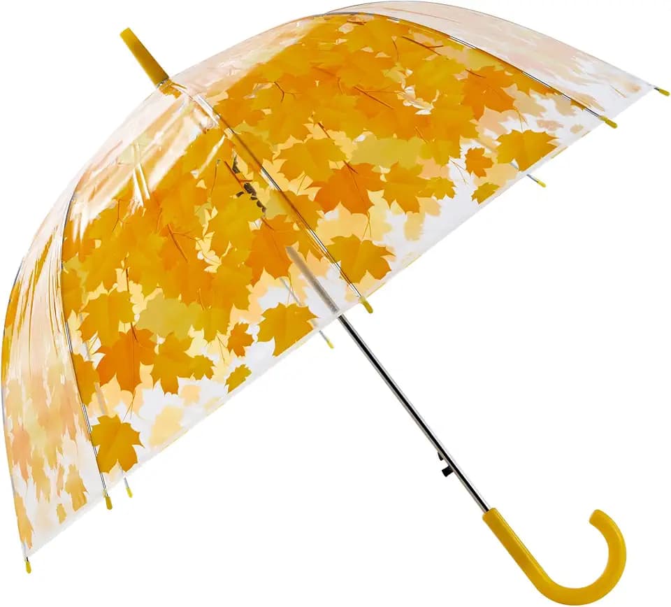 Klarer Bubble-Regenschirm mit Blättermuster großes Schirmdach transparenter Kuppelüberzug 8 Knochen Stahlgestell wind- und regendicht J-Haken-Griff für Frauen und Kinder im Freien