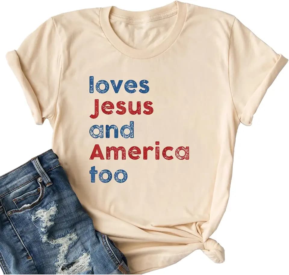 Ykomow She is a Good Girl Loves Her Mama Loves Jesus & America Too Shirt Womens Memorial Day Graphic Tees (Blue, XL)