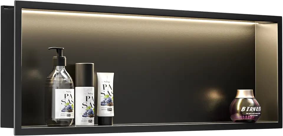 Stainless Steel Led Shower Niche Black 36" X 12" No Tile Needed