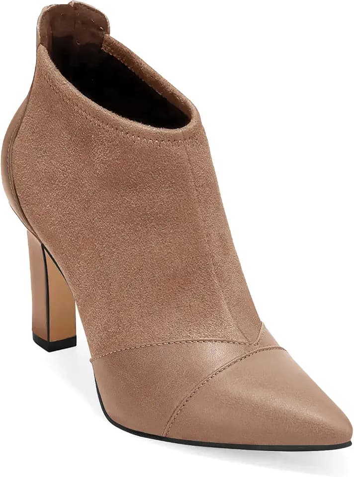 Coutgo Womens Ankle Booties Dress Boots Pointed Toe Stiletto High Heel Splicing Booties Shoes with Back Zipper