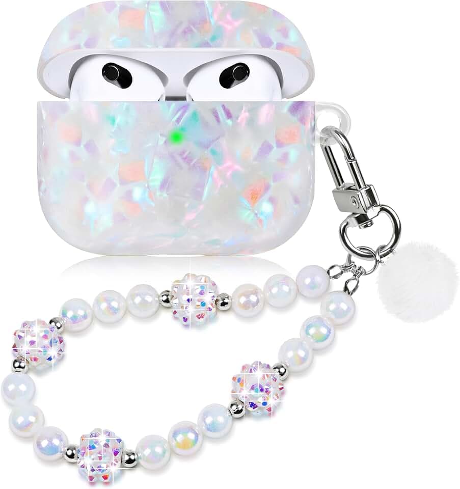 Kompatibel mit AirPods 3 Hülle Schutzhülle und Haut Case für AirPods 3 Voller Schutz Schutzhülle mit Perle Lanyard für Mädchen mit Perle Lanyard