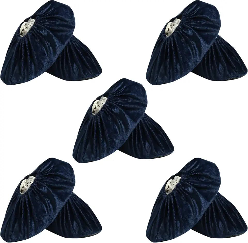5 Pairs Reusable Shoe Covers, Non Slip Shoe Protectors Covers, Universal Soft Washable Thickened Foot Boot Shoe Covers for Indoors Home Laboratory (Navy blue)
