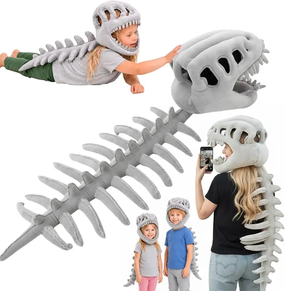 Dinosaur Skeleton Costume for Kids, Cozy Dino Plush Skeleton with Bone for Halloween Cosplay Party Dress Up
