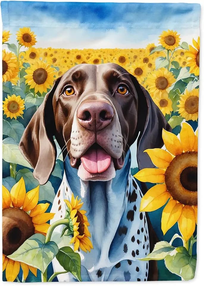 Caroline's Treasures DAC6085GF German Shorthaired Pointer in Sunflowers Garden Flag Mailbox Flag Decorative Yard Flag Banner Outside Patio Artwork Yard Flower Beds, Garden Size, Multicolor