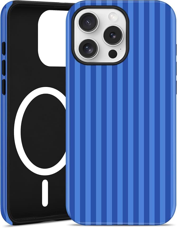 Magnetic Striped Phone Case for iPhone 16 Pro Max, Navy Blue