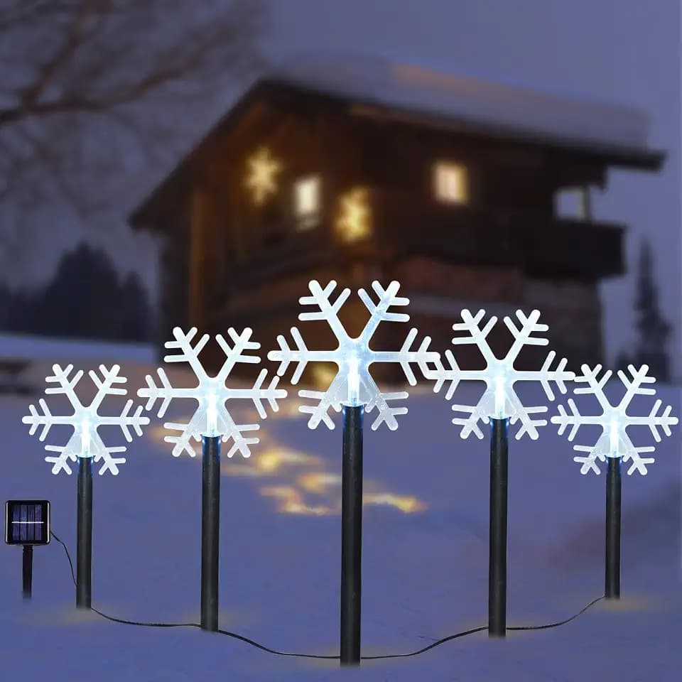 Snowflake Solar Pathway Lights Outdoor Stake Lights Solar-Powered Waterproof Christmas Decoration for Garden, Walkways, Path, Yard (5-Pack)