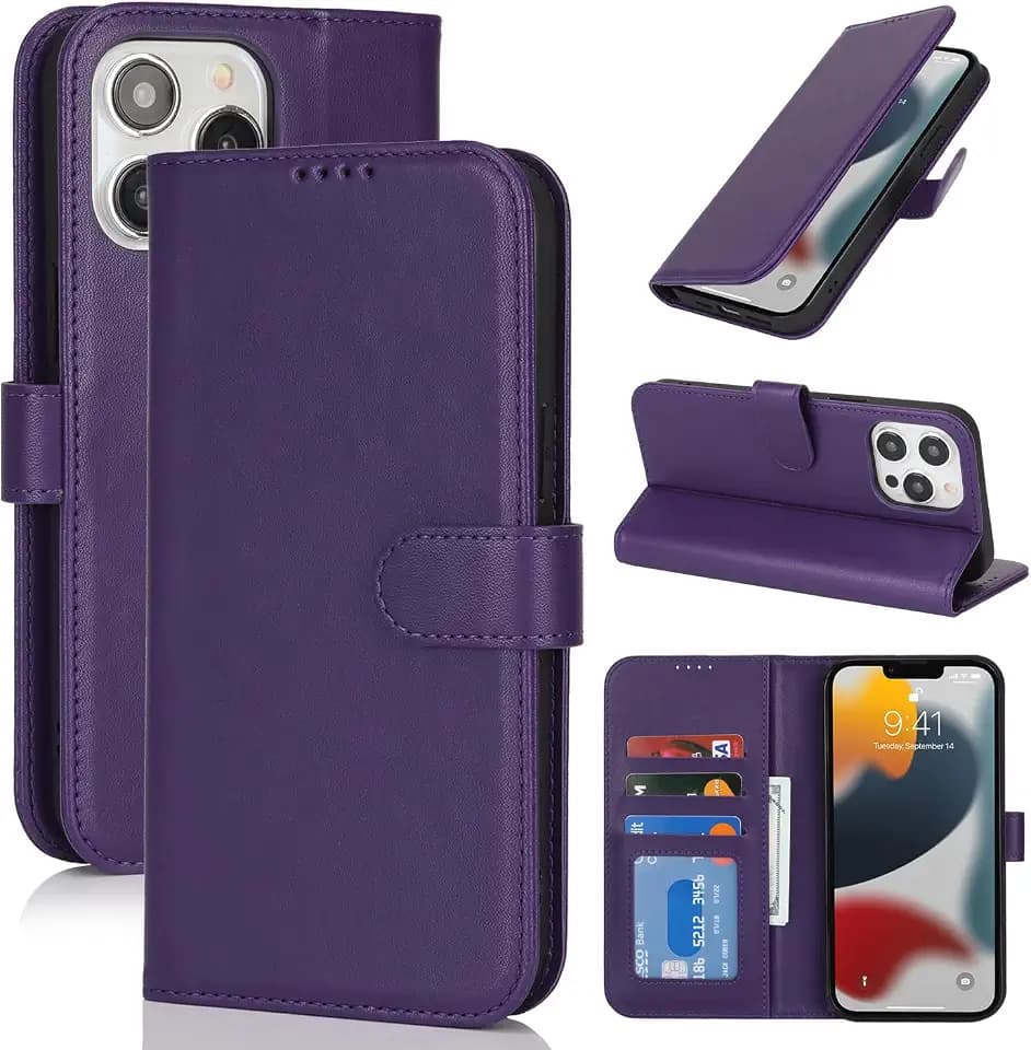 for iPhone 13 Pro Case Wallet with Card Holder,for iPhone 13 Pro Wallet Case for Women Men,PU Leather Shockproof Magnetic Buckle Stand Flip Phone Case-Purple