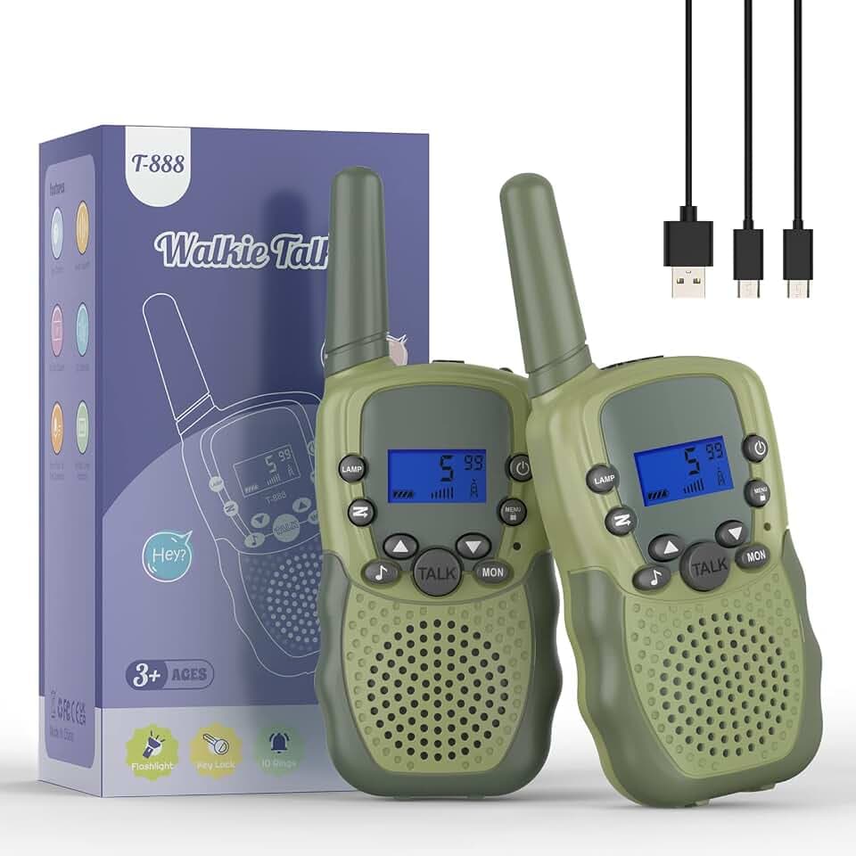 Kinder Walkie Talkie, Walkie Talkie Aufladbar für 3-12 Jahre alte Kinder, Funkgeräte Kinder Wiederaufladbar mit 8 Kanäle, LED Taschenlampe, VOX Funktion für Abenteuer, Camping, Wandern