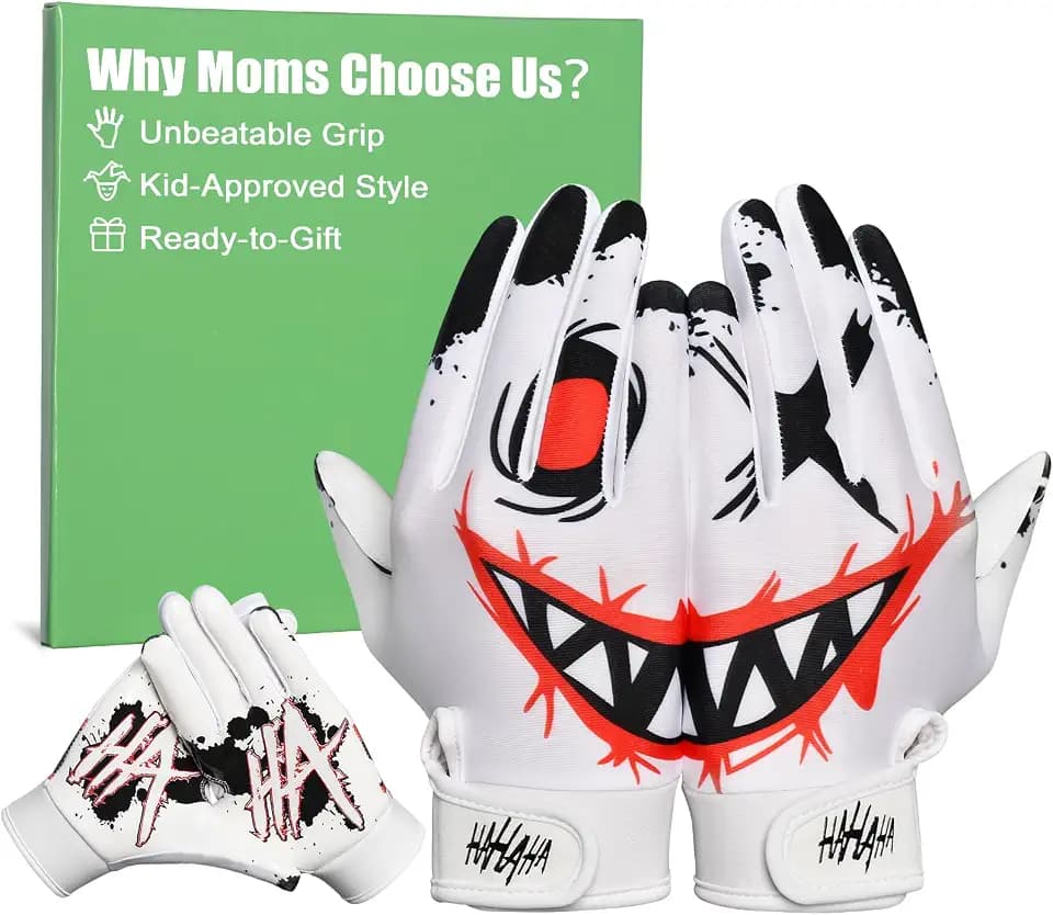Pixel Panda Youth Football Gloves, Non-Slip Kids Receiver Gloves with Super Sticky Grip Palm, Breathable Sports Gloves for Boys and Girls