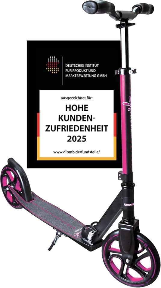 muuwmi Aluminium Scooter Pro – Tretroller, 215 mm, ABEC 7, für Kinder und Erwachsene, GS-geprüft, höhenverstellbar