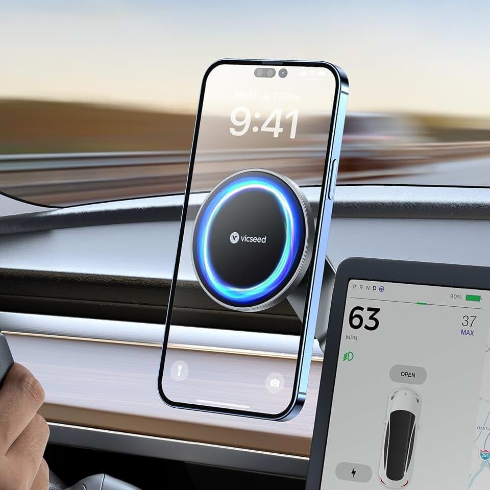 VICSEED Handyhalterung Auto Magnet für Monitor [Faltbar & Versteckt] MagSafe Autohalterung [Stärkste Magnetkraft] Perfekt für Tesla Model 3 & Y,Stärkste Haftung Handyhalterung für alle Handys