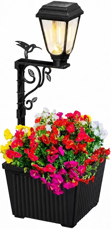 Brightown 8" Solar Lamp Post with Planter, Warm White