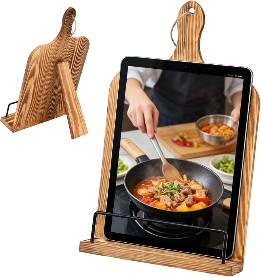 Cookbook Stand, Adjustable Recipe Book Holder Foldable Cook Book Holder for Kitchen Counter Large Wooden Stand for Cookbook Tablets iPad (Style A)