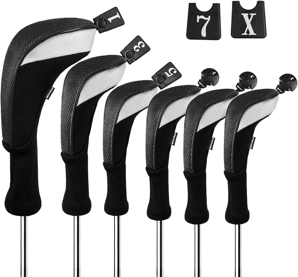 Andux 6pcs/Set Golf Club Head Covers Woods Hybrid Long Neck