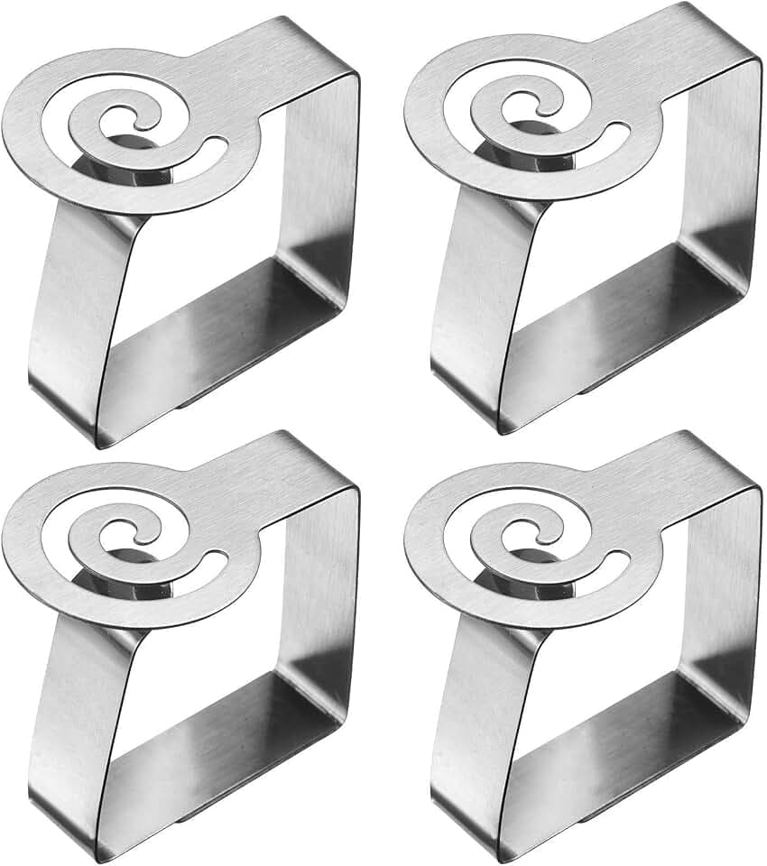 Westmark Tischtuchklammern Spiral – Tischdeckenklammer-Set für Drinnen und Draußen, ideal für Gartentische, Tischtuchhalter geeignet für 1 – 3 cm Tischplatten – Edelstahl, 4 Stück