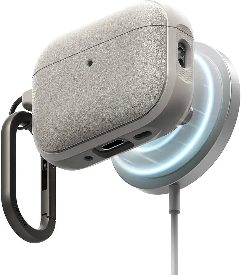 Ringke für AirPods Pro 3 Hülle, [Onyx Magnetic/Kompatibel mit MagSafe] Griffige & Stoßfeste Schutzhülle, rutschfest & Anti-Fingerabdruck, Robustes Design mit Karabiner, Warmgrau