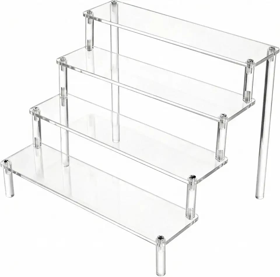 QWORK® 4-Stufig Acryl Display Ständer aus 4 mm Starker Acrylplatte - 30x25x20cm - Transparente Acryl Display Riser Regal für Figuren, Schmuck, Cupcake, Lippenstift, Nagellack, Gewürz
