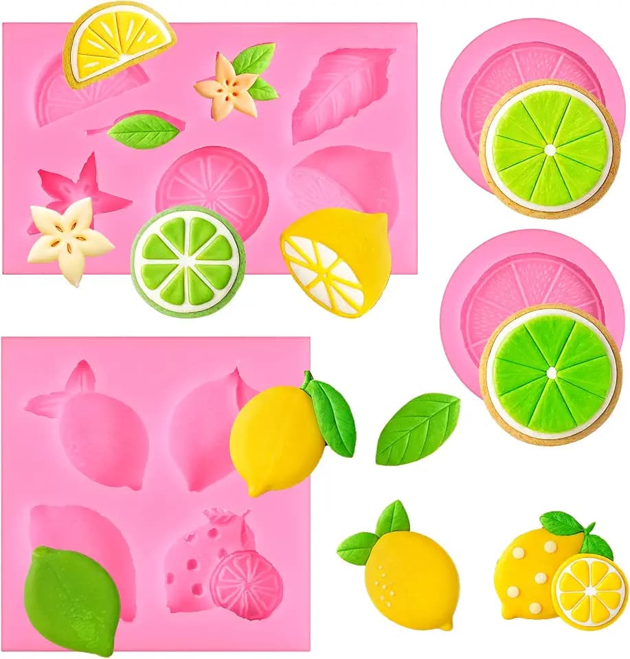 4Pcs Lemon Fondant Mold Lemon Cookie Dessert with Leaves Candy Chocolate Mold Silicone Summer Fruit Snack Molds for Cupcake Topper Cake Decoration Candy Sugar Craft Paste Baking Dessert Clay Resin