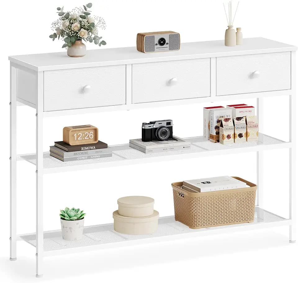 SONGMICS Console Table with 3 Fabric Drawers, Narrow Entryway Furniture