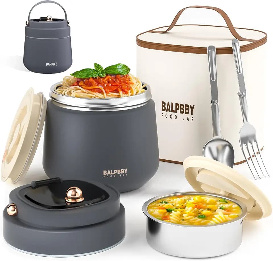 Thermo for Hot Food Adults 40OZ Soup Thermo Lunch Containers Wide Mouth Vacuum Insulated Food Jar Stainless Steel Leakproof Lunch Box with Spoon and Fork, Keeps Food Warm, Ideal Gift for Men and Women