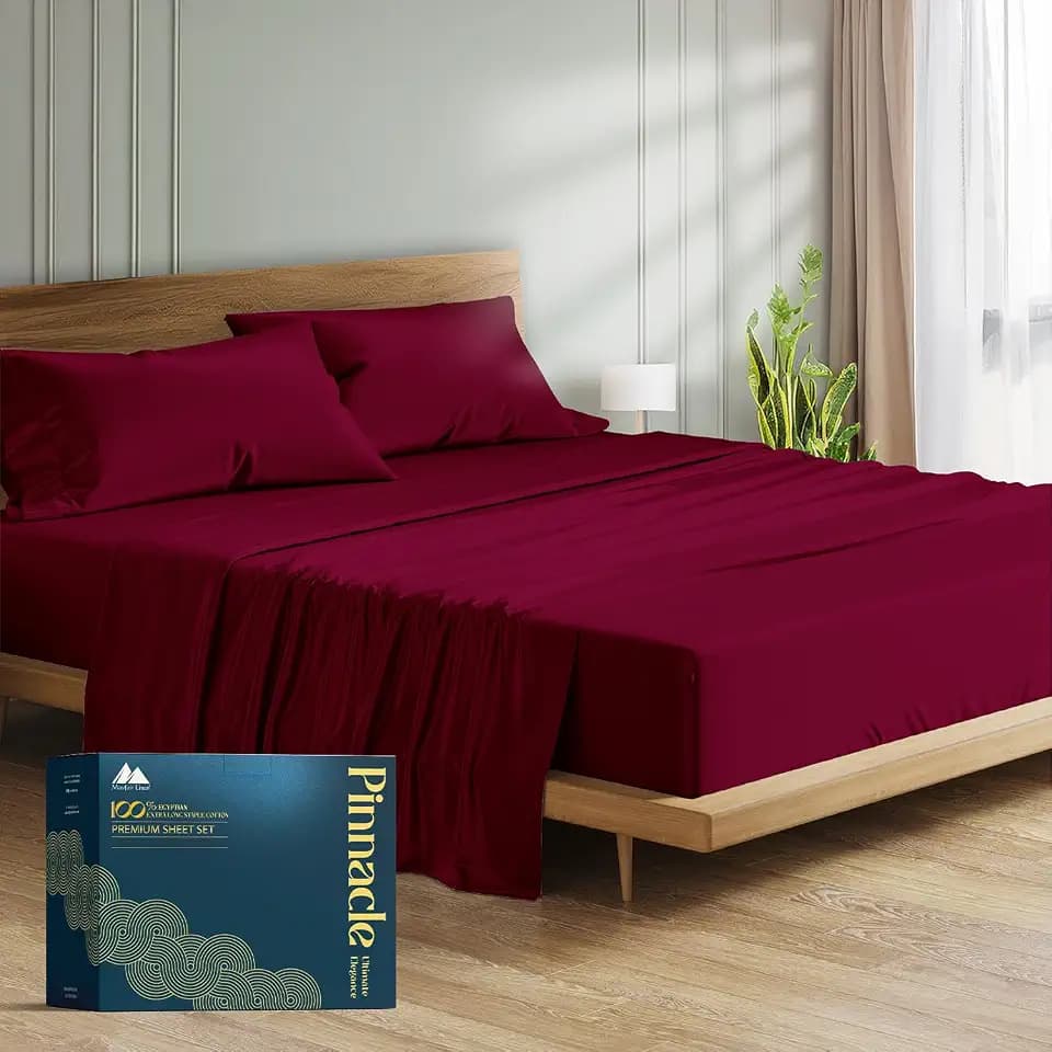 Mayfair Linen 100% Egyptian Cotton Sheets Queen Size - 1500 Series Queen Size Sheets Set Egyptian Cotton, Luxury Bedsheet (Burgundy, 4 PC), Soft, Cooling, 17" Deep Pocket Sateen Weave Bedsheet Set