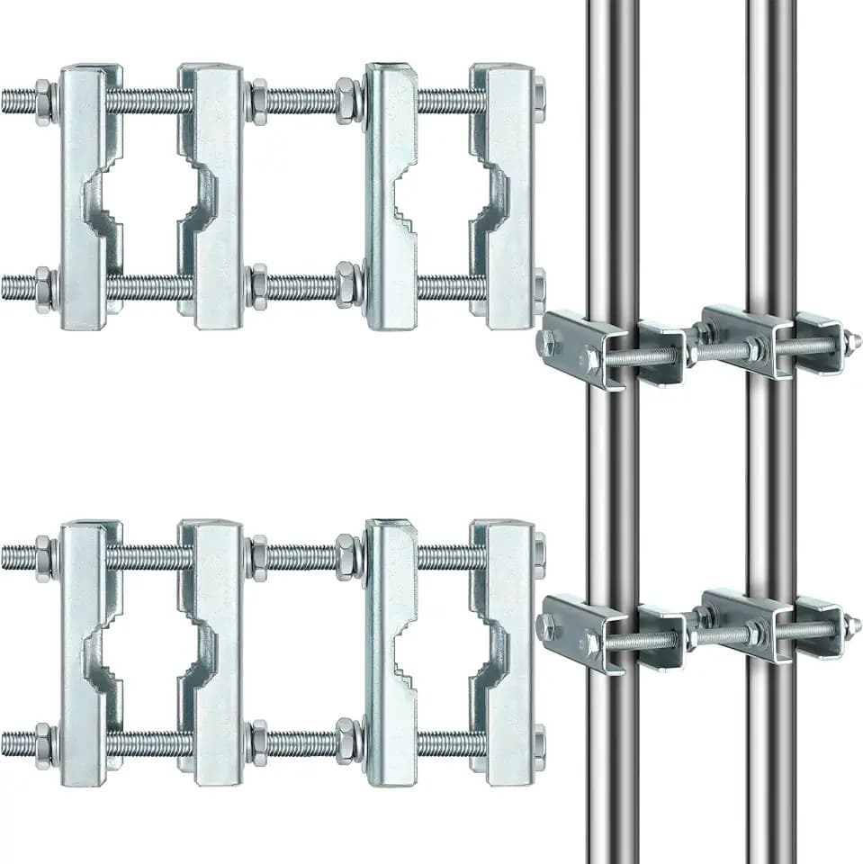 MorningRo 2 Pack Double Antenna Mast to Mast Clamp Bracket Kit with V Jaw Block for 1"-2.5" Od Poles Heavy Duty Pole to Pole Mounting Hardware for Ham TV Network Antennas Flag Post