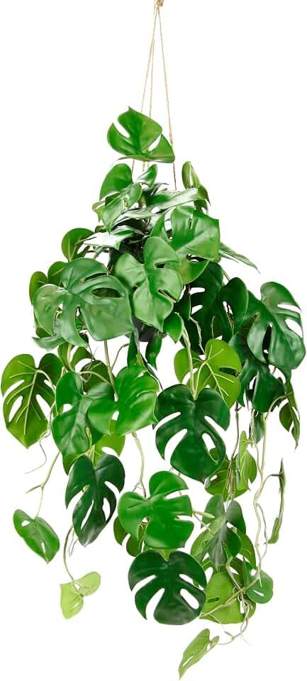 Hängende Kunstpflanze Splitphilo Hängeampel künstliche Hängepflanzen im Topf Girlande Blattbusch Monstera exotische Zimmerpflanze Busch Seidenblumen Dekopflanze Grünpflanze Seidenpflanze Dekopflanze
