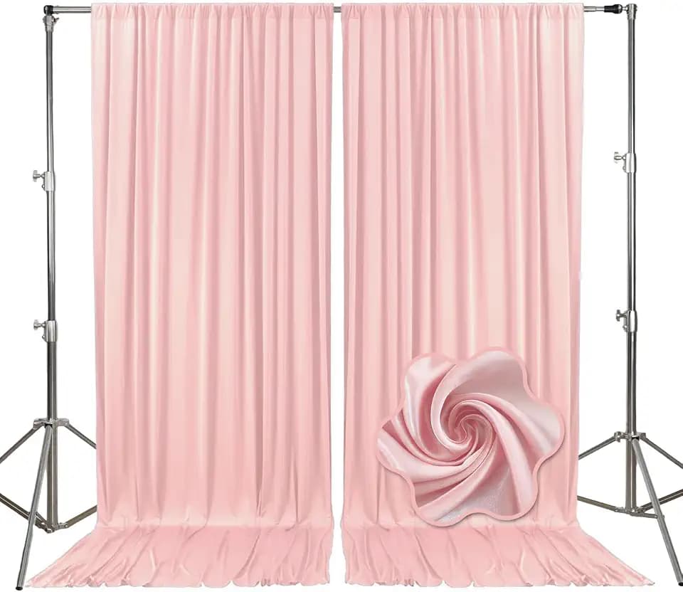 10ft x 7ft Light Pink Backdrop Curtains for Parties, Fabric Satin Background Curtain with Rod Pockets for Weddings, Birthday, Baby Shower, Photography, Graduation Party Backdrop Drapes, 2 Panels