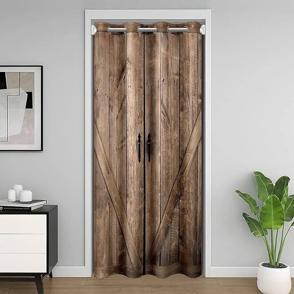 Homemissing Vintage Türvorhang aus Holz, rustikales Motiv, Türvorhang, 86 x 203 cm, aus Holz, für Privatsphäre, Bauernhof, rustikal, Schrank, blickdicht, Vorhänge für Schlafzimmer, Wohnzimmer,
