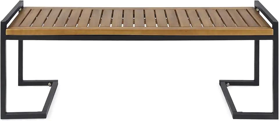 Christopher Knight Home Noel Outdoor Industrial Acacia Wood and Iron Bench, Teak Finish/Black Metal