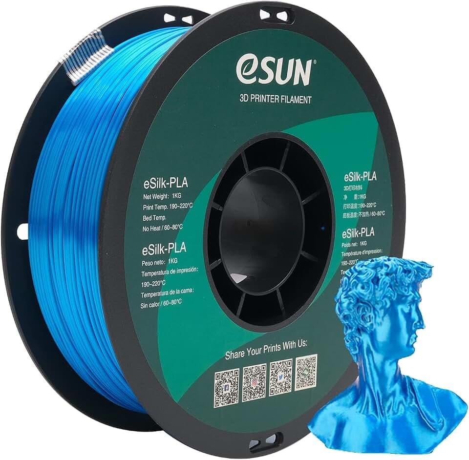 eSUN Seide PLA Filament 1.75mm, Seidig Glänzendes 3D Drucker Filament PLA, Maßgenauigkeit +/- 0.05mm, 1kg Spule (2.2 LBS) 3D Druck Filament für 3D Drucker, Seide Cyan