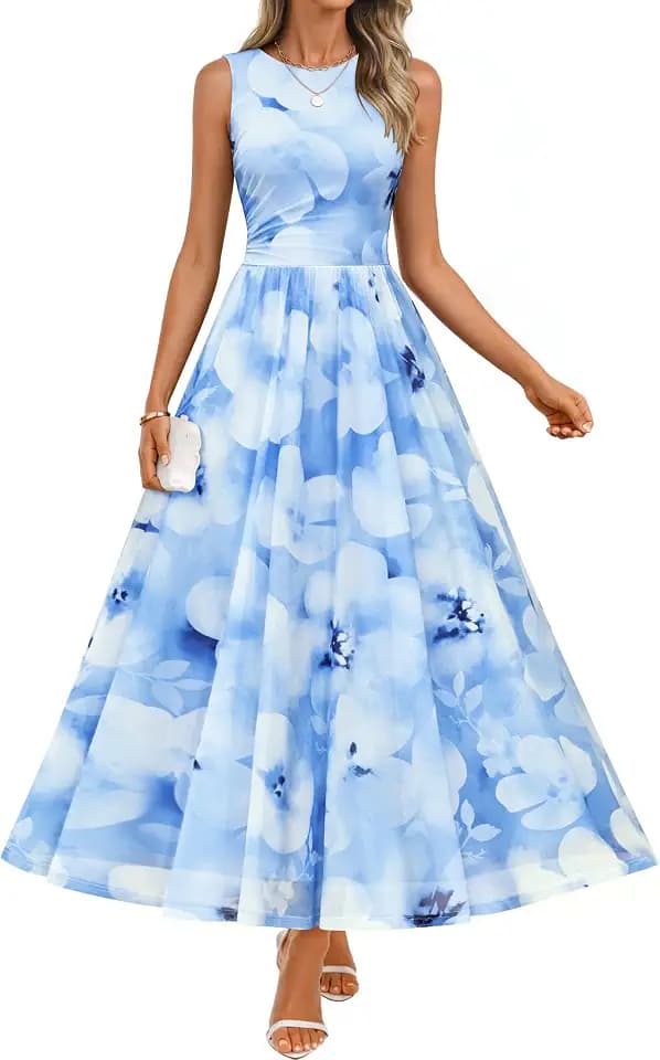 ZESICA Women's Summer Sleeveless Floral Wedding Guest Maxi Dress
