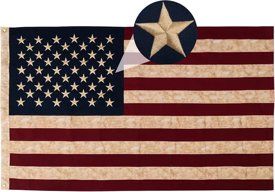 AMZFLAG Cotton Vintage American Flag 3x5 ft for Outside, Tea-Stained American USA Flags Heavy Duty Antiqued US Flags Cloth Aged Style with 2 Brass Grommet 4th of July