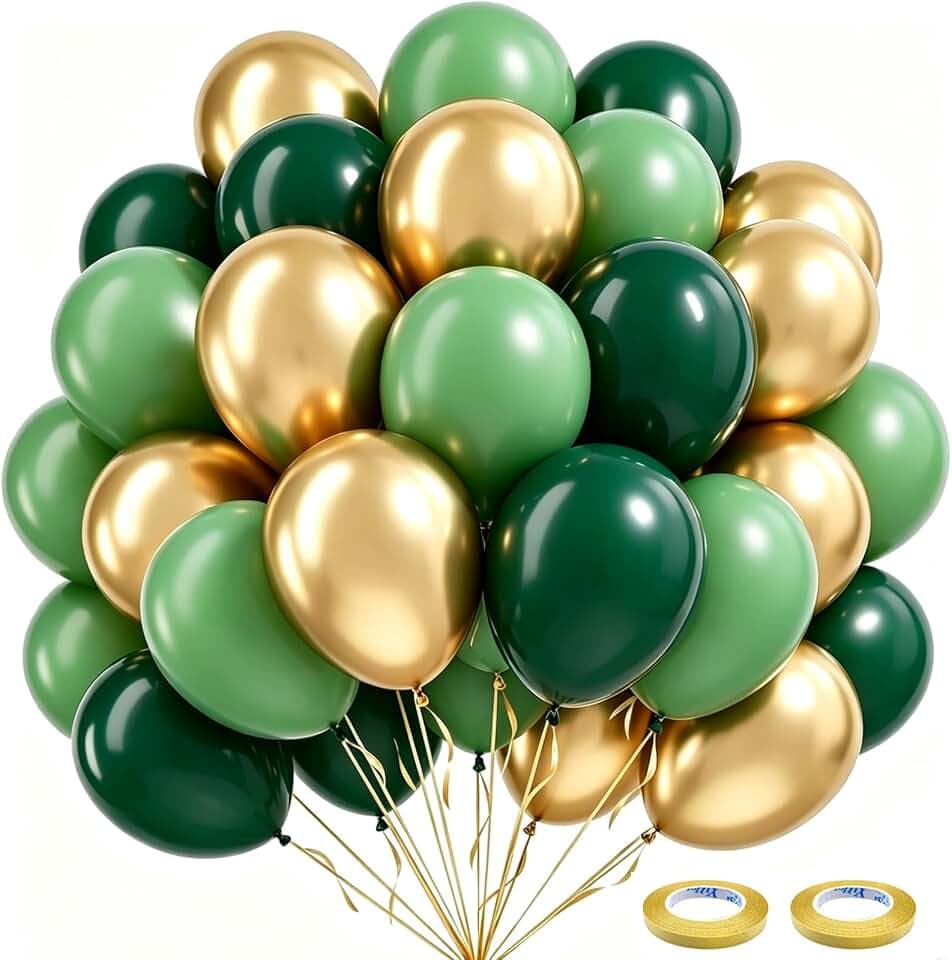 100Pcs Dark Green Gold Balloon Set, Emerald Green Balloons Bouquet with Gold Grün Ballons for Dark Grün Ballon Arch Kit,Jungle Safari Theme Party Decoration,Baby Shower,Wedding, Graduation
