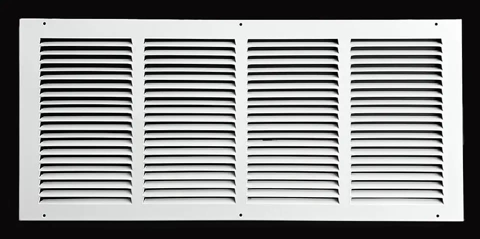Fits 24x10 Duct Opening Stamped Steel Return Air Grille Vent Cover Grille for Sidewall and Ceiling in White Surface Dimensions: 25.75"W X 11.75"H (24" W x 10" H Duct Opening)
