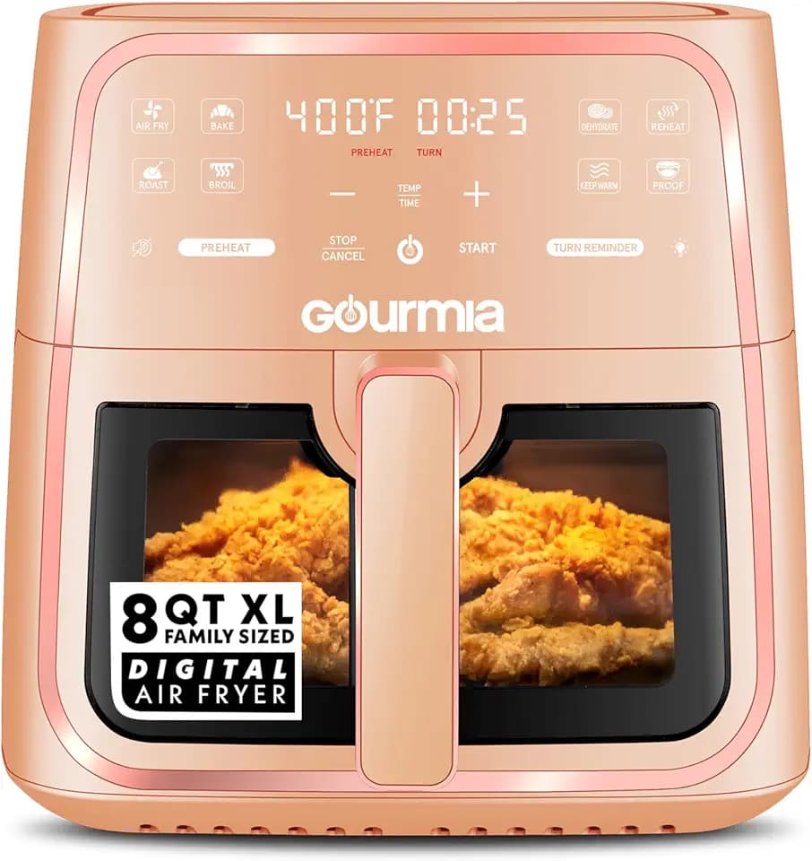 Gourmia Air Fryer - 8 Qt Basket Capacity with Easy View Window, Peach