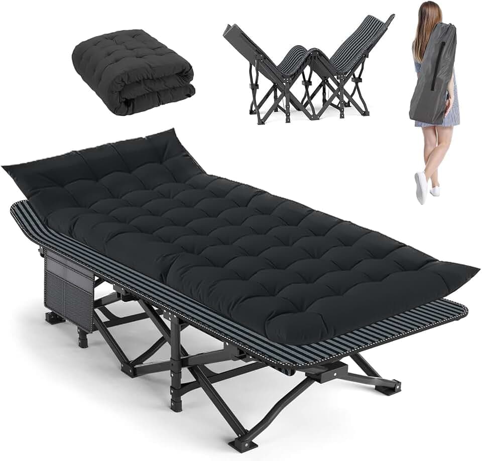 Camping Cot, 28'' Wide Sleeping Cots for Adults, Folding Bed with Pad & Bag