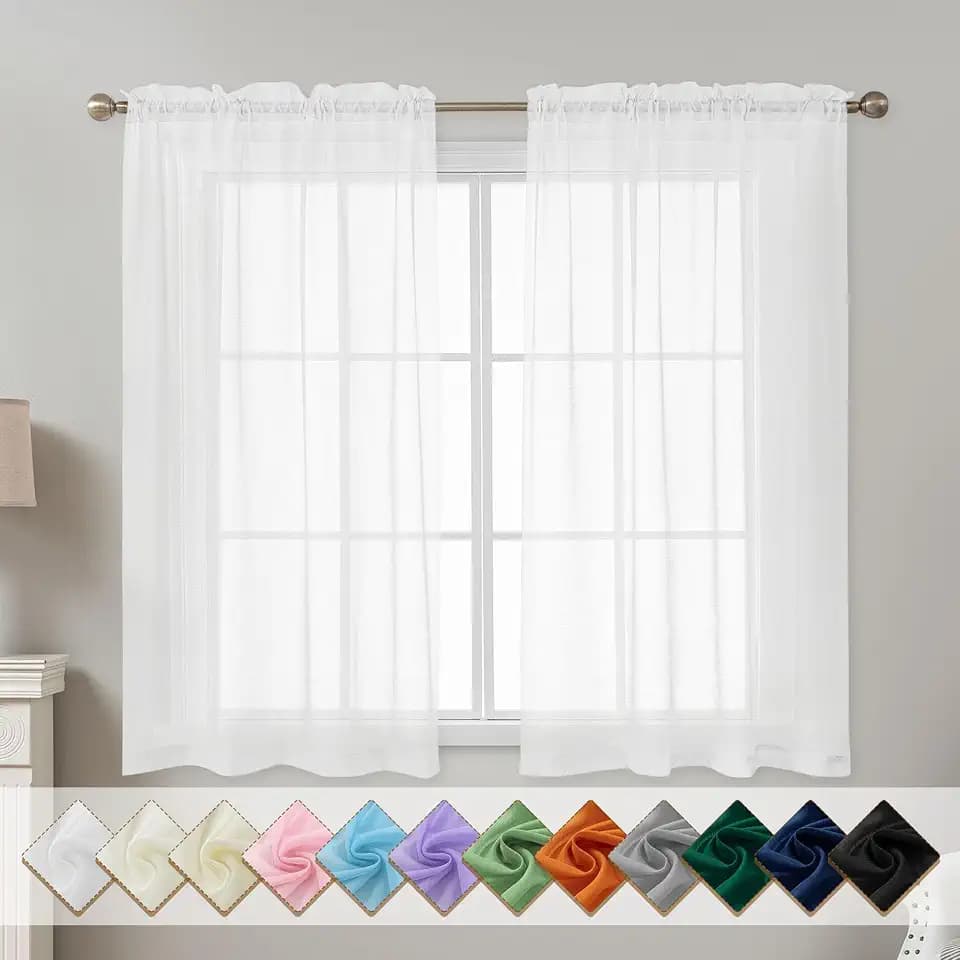White Sheer Curtains 54 Inch Length Rod Pocket