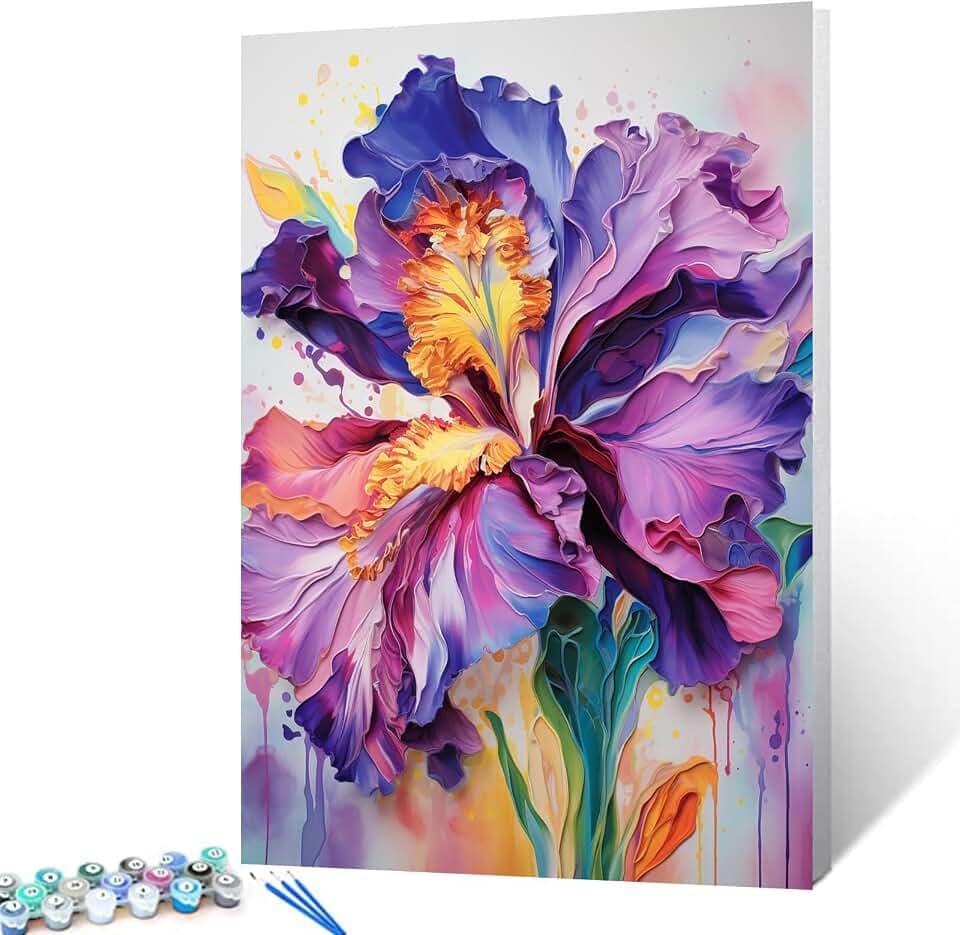 Aihonmin Iris Flower Paint by Number for Adult and Kids Beginner,Floral Canvas Oil Painting Kit Digital Painting,Modern Style Watercolor Home Decoration,(Without Frame