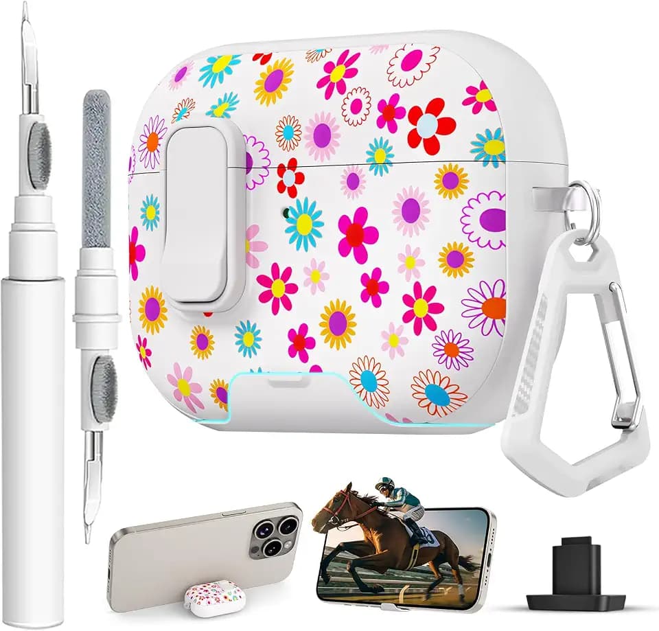 for AirPods Pro 3 Case with Lock & Phone Stand,Cute Floral Pattern Style