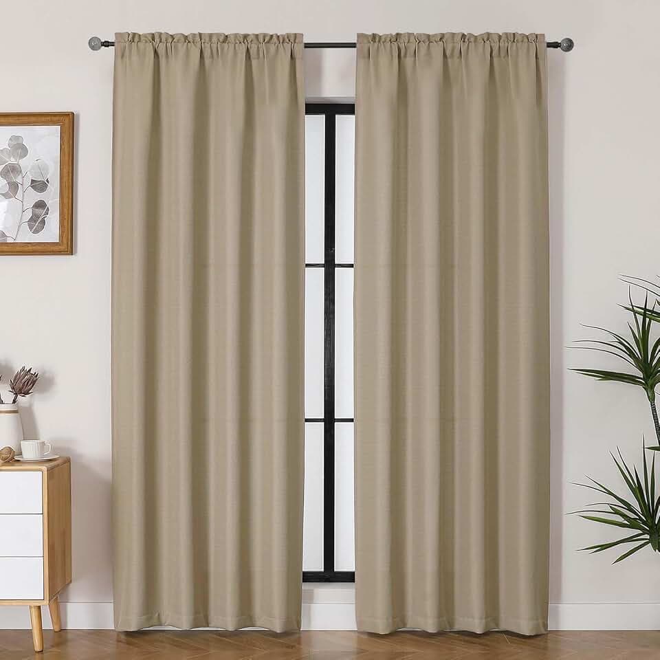 Lecloud Bessie Camel Light Filtering Curtains 84 Inches Long 2 Panels Set, Faux Linen Textured Window Curtains, Privacy Burlap Curtain for Dining Room/Bedroom/Living Room, Each 40 W x 84 L