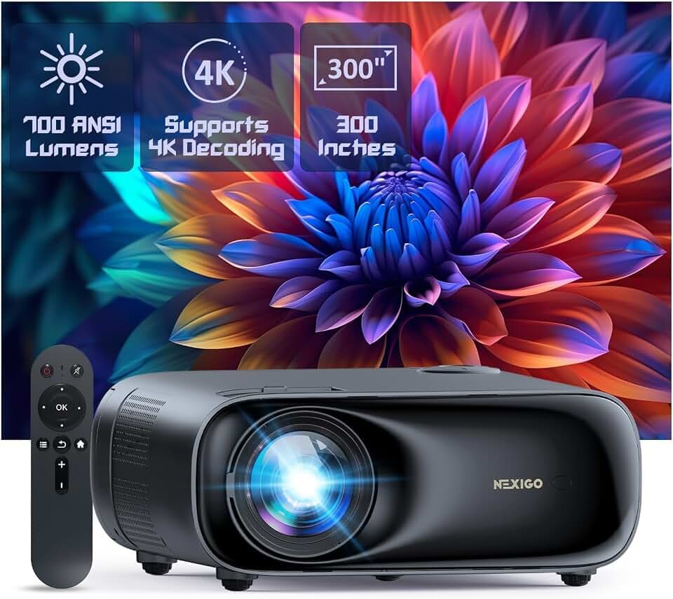 NexiGo PJ40 (Gen 3) Projector with WiFi and Bluetooth, D65 Calibrated, Native 1080P, 4K Supported, Projector for Outdoor Movies, 20W Speakers, Home Theater, Compatible w/TV Stick, iOS, Android