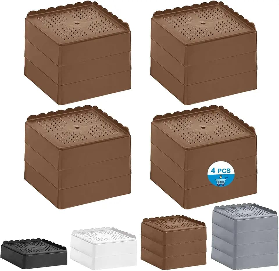 Bed Risers 1 inch, 2 inch, 3 inch, 4 inch Heavy Duty, Adjustable Furniture Riser for Table Desk Couch Sofa Chair Recliner Leg Frame Dorm, Stackable Bed Raisers Blocks (Brown 4 Pack, 1+1+1 inch)