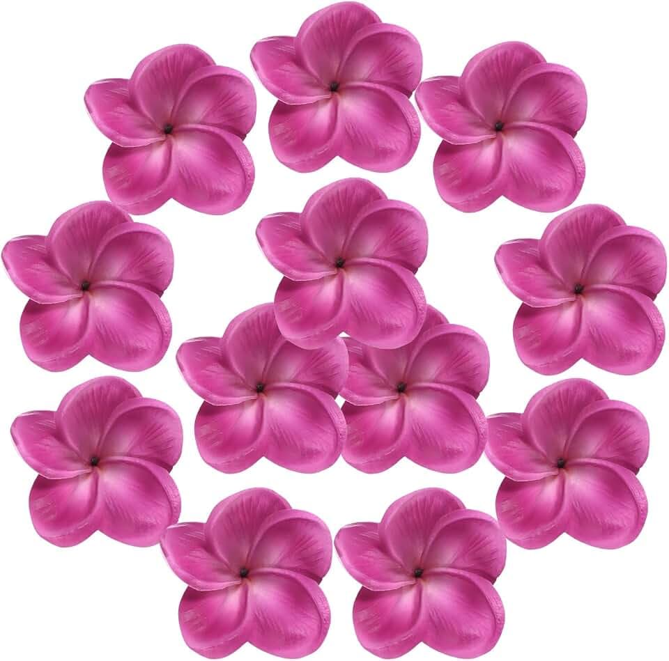 M METERXITY 12-Pack Artificial Plumeria Flowers, Fake Silk Heads Flower Plumeria Bulk Petal for DIY Crafts/Dress/Wedding/Party Decoration [Purple Red, 3.54"/ 9cm]